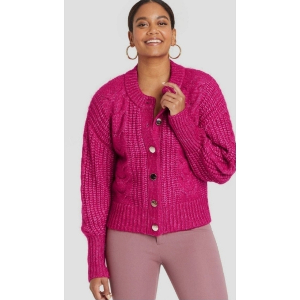 NEW A New Day Chunky Pink Button Front Cardigan Sweater